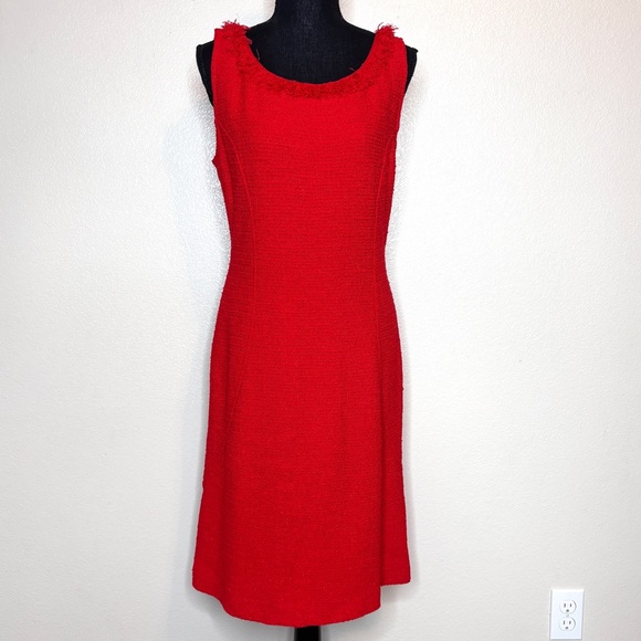 St. John Couture Red Sleeveless Sheath‎ Midi Knit Dress Size 10